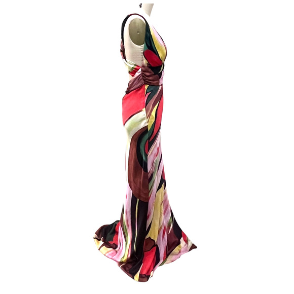 VTG Y2K Akira Satin Multi color Halter Dress Long flowy Size Medium - Picture 3 of 10